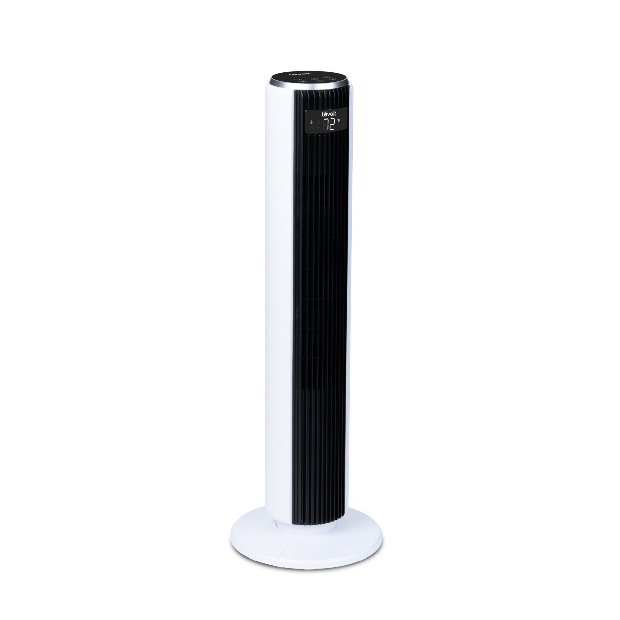 Levoit Classic 36-Inch Smart Tower Fan with sleek black and white design, front display