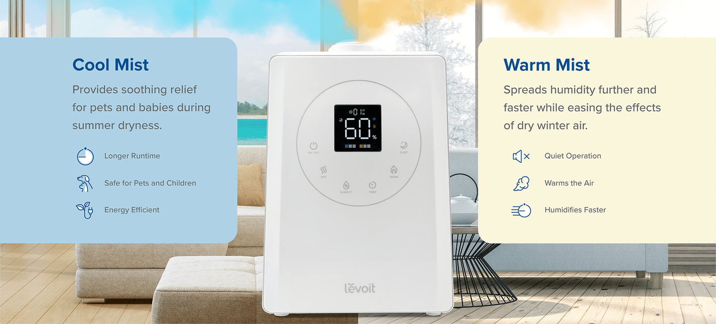  LEVOIT LV600S Smart Warm and Cool Mist Humidifiers for Home  Bedroom Large Room, (6L) 753ft² Coverage, Quickly & Evenly Humidify Whole  House, Easy Top Fill, App & Voice Control - Quiet
