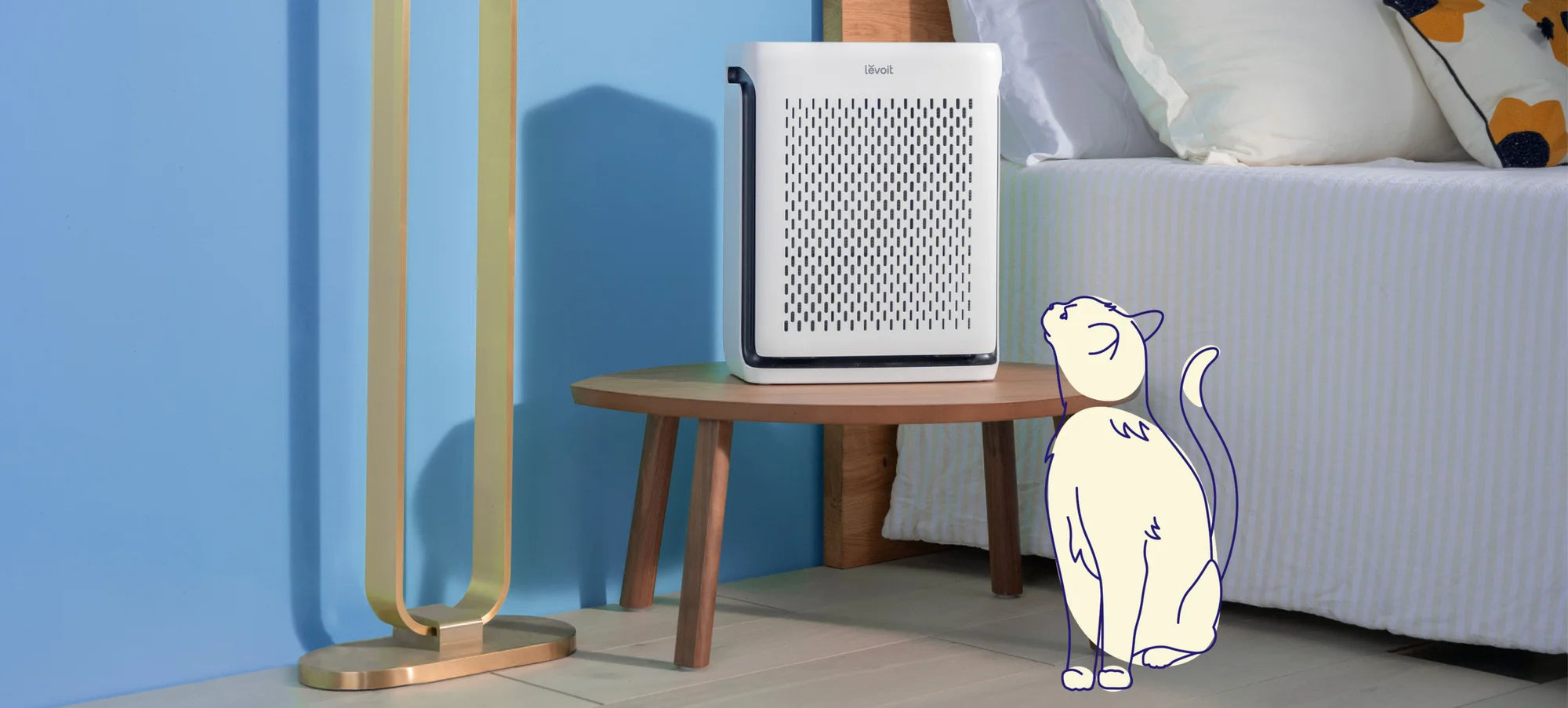 cat with an air purifier in a room