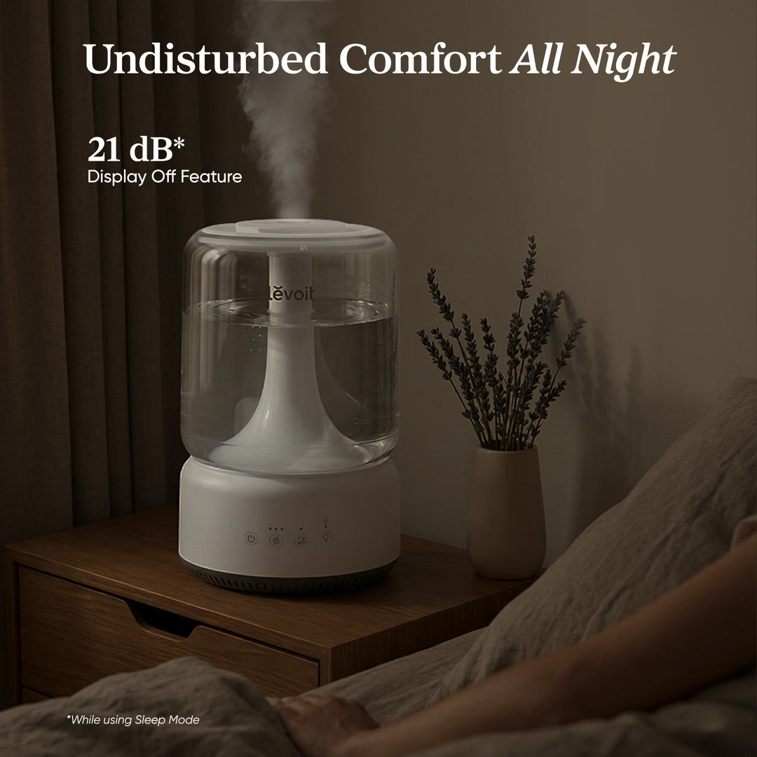 Levoit Neo 450 Humidifier: 21dB ultra-quiet operation with display-off sleep mode for undisturbed, all-night home comfort.
