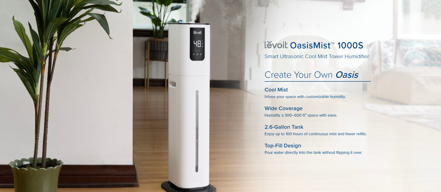 Levoit OasisMist™ 1000S Smart Ultrasonic Cool Mist Tower Humidifier - Levoit